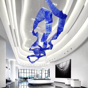 Blue Ribbon Shape Decorative Pendant Light Hotel Lobby Banquet Custom Large Luxury Ceiling Chandelier