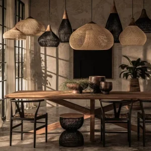 Bohemian Wabi Sabi Rattan Pendant Light Handmade Bamboo Hanging Lamp Nordic Rustic Dining Room Ceiling Lighting