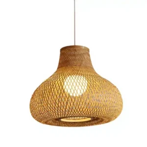 Boho Bamboo Woven Pendant Light Rattan Lattice Hanging Lamp Warm Ambient Lighting for Terrace Dining Room