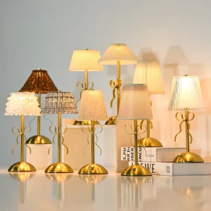 Bow-shaped Nordic Style Table Lamp Fabric Battery Included Charging Function