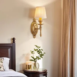 Brass LED Wall Premium Contemporary Fabric Shade Wall Sconce Vintage Decorative Wall Lamp for Bedroom Home Hotel Decoration