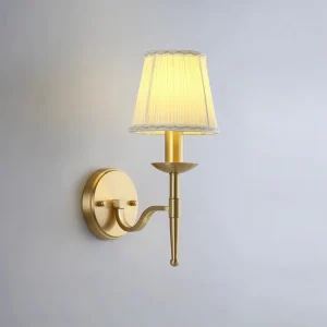 Brass Wall Light Fixture, Soft Glow Fabric Shade Wall Sconce for Home & Hospitality Lighting
