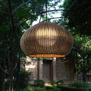Brown PE Rattan Chandeliers & Pendant Lights for Outdoor Courtyard Lighting