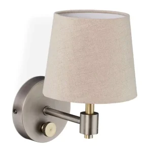 Brushed Silver and Iron Wall Lamp with Beige Linen Fabric Shade Warm White LED 220V Modern Bedside Home Light
