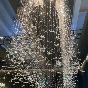 Butterfly Shape Long Hanging Restaurant Lighting Decoration Hotel Villa Staircase Modern Led Custom Chandelier