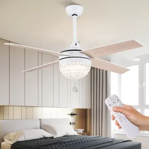 CB Certificated 48 Inch Indoor Home Decor Modern Luxury Crystal Chandelier LED Ceiling Fan With Light
