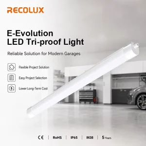 CCT Power Switchable Waterproof Vapor Tight LED Tri Proof Fixture with Emergency Backup for Parking Garage Lighting