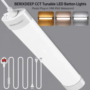 CCT Tunable LED Plastic Batten Light Waterproof IP65 Plug Strip 18W for Cupboard Kitchen Cabinet Closet Wardrobe Changeable