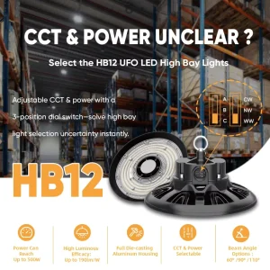 CCT Watt Adjustable UFO Industrial Highbay 400W Hanging Low LED High Bay Light for Commercial Warehouse Factory Workshop