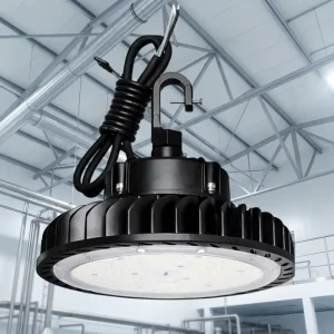 CCT and Watt Selectable UFO LED High Bay Light 100W 150W 200W 150LM/W 0-10V Dimmable IP65 ETL DLC Warehouse Garage Shop Light