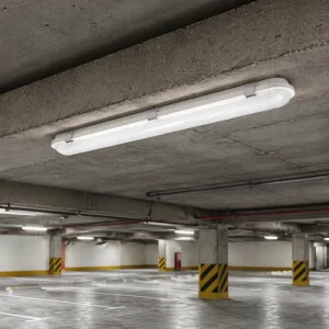 CCT and Wattage Selectable LED Vapor Tight Light UL DLC 4ft 140LPW Emergency Battery Backup Compatible IP65 LED Tri-proof