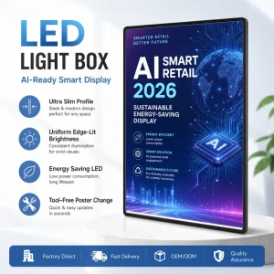 CE Certified Rectangle Ultra Thin Tempered Glass LED Light Box Aluminum Alloy Frame for Indoor Commercial Wall Menu Advertising