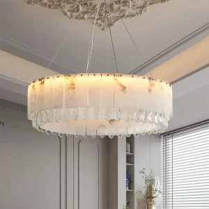 CE Modern Luxury Spanish Marble Chandelier Nordic Round Copper Pendant Light for Living Room Dinning Room Bedroom