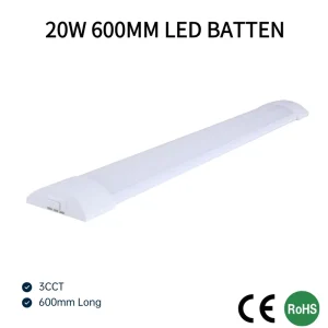 CE RoHS 20W LED Batten Light 1ft 0.6m 100lm/W High Efficiency 3-CCT Tri-color Full Plastic Slim Linear Fitting for Europe