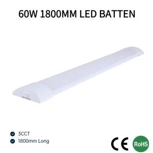 CE RoHS 60W LED Batten Light 6ft 1.8m 140lm/W High Efficiency 3-CCT Tri-color PC Slim Linear Fitting Europe 5-Year Warranty