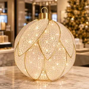 CE RoHS IP65 3D Christmas Ornament Ball Lotus Petal Design Gold LED Motif Light Luxury Indoor Commercial Holiday Decoration