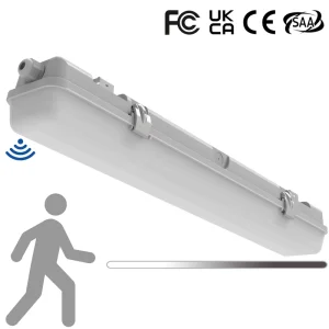 CE SAA 1200mm Dimming IP65 Tri Proof Light Motion Sensor Waterproof Batten Vapor Tight Linear Lamp Warehouse Garage Parking Lot