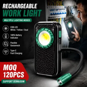 COB Magnetic 360 Flexible Gooseneck Clip-on Emergency Torch Work Light Waterproof Dimmable USB-C Portable