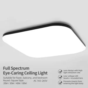 CRI 98 Square LED Ceiling Light 30W Anti-Glare Office Eye Care Lamp