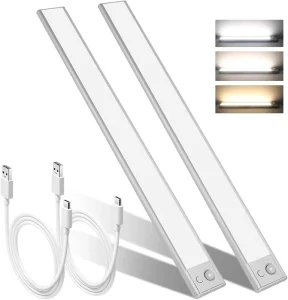 Cabinet LED Light 1 2 Pack 4500mAh USB C Rechargeable 60cm Motion Sensor 120 Beam White Warm White for Kitchen Wardrobe