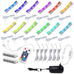 Cabinet Lights With Remote and Adapter 4/6/8/12 Lamps RGB Glass Edge Shelf Side Clip Clamp Light LED Under
