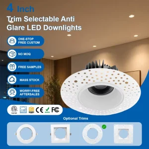 Canada US Market 120V 3″ 4″ 6″ COB Chips 5CCT Anti glare Spotlights LED Round Trimless Recessed Downlight with Mud in Flange