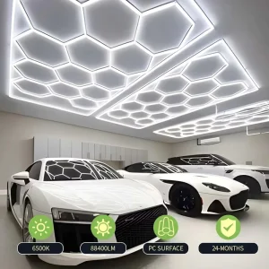 Car Detailing LED Garage Light 14 Hexagonal Grid Systems LED Shop Lights for Garage Workshop with White Border AC 100V/220V