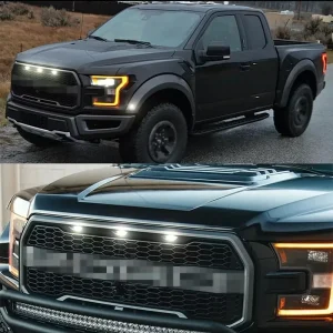 Car Front Grille LED Light Smoke Raptor Style White for Ford F150 F250 F350 Toyota Tacoma