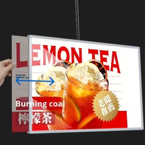 Ceiling Hanging Pull out Light Box Aluminum Alloy Tempered Glass Ultra thin LED Illuminated Rectangular Milk Tea Shop Menu