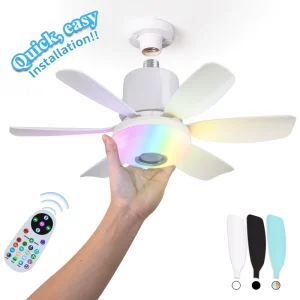 Ceiling Led Fan Light RGB Moving Head Intelligent Dimming E27 Fan Bulb Home Decor 360 Rotating Remote Control Modern Ceiling Fan