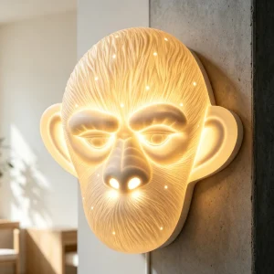 Ceramic Animal Craft Wall Light Wall Mounted Monkey Face Night Light Artistic Ceramic Indoor Wall Lamps