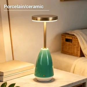 Ceramic European Modern LED Touch Control Rechargeable Warm White USB Dimmable Green Shade Desk Lamp for Living Room Home Decor