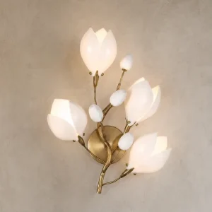 Ceramic Flower Wall Sconce Copper Stem Incandescent Light for Indoor Decorative Use Living Rooms Bedrooms