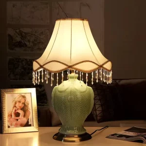 Ceramic LED Pendant Light Chandelier Luxury Modern Home Room Decor with Porcelain Desktop Lamp Crystal Fixture