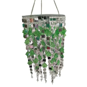 Chandelier LED Pendant Light with Acrylic Jewel Droplets Beaded Lampshade with Chrome Frame