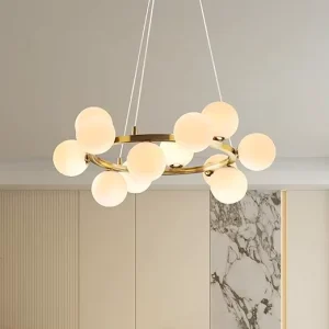 Chandelier Light Fixture 9 Light Gold Bubble Glass Chandeliers Mid Century White Globe Pendant Lighting for Kitchen Island