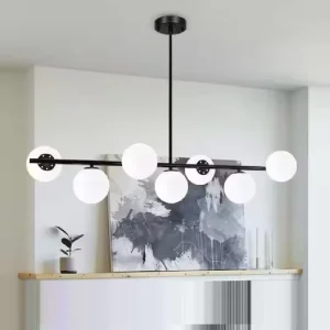 Chandelier Light Fixture Linear Chandelier Black Milk Globe Glass Chandeliers for Dining Room Lighting Fixtures Hanging