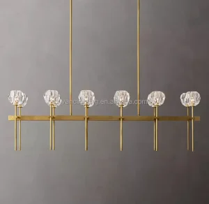 Chandelier Modern Solid Brass Crystal Linear 12 lights Pendant Light Lamp for Luxury Dining Room Kitchen Island Interior Decor