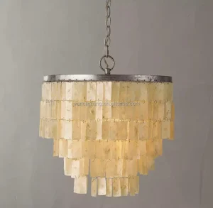 Chandelier with Steel Shell Tiered Round Modern for Living Room Coastal Home Decoration Pendant Light Lamp Hanging Light