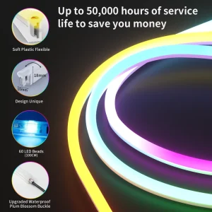 Chasing Light LED Neon Flexible Strip RGBIC Chasing Color 12V 24V Waterproof Neon Sign Light for Villa Decor