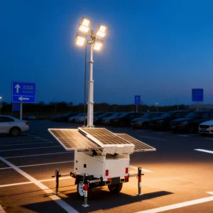 China Factory MPPT Monocrystalline Silicon Telescopic Mast Solar Lighting Tower with 360 Lamp Holder for Outdoor Parking Lot