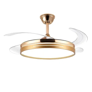 China Home Office 36 42 48 Inches Gold Color Modern LED Retractable Invisible Ceiling Fan Light