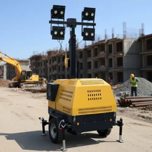 China Lighting Tower Manufacturer Industrial Trailer Mobile Lighting Tower 9M Diesel Generator Light Towers