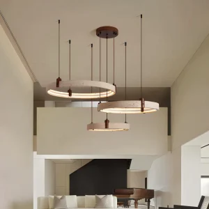 Chinese Retro Zen Style LED Full Spectrum Pendant Light Yellow Cave Stone Duplex Home Hall Main Eye Protection Retro Chandelier