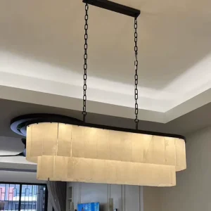 Chinese Style Designer Spanish Alabaster Chandelier Minimalist Metal Pendant Light for Living Room Dining Room Bedroom