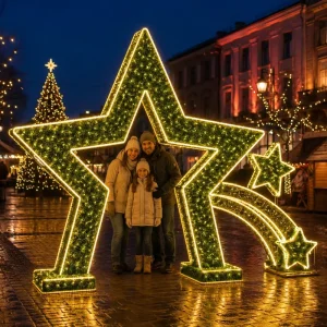 Christmas Outdoor Town Square Festive Decoration CE UL IP65 Giant Green Shooting Star Photo Spot Motif Light