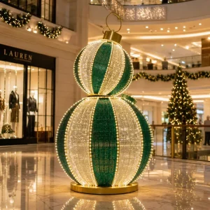 Christmas Village Commercial Decor 3D Ornament Ball Double Stacked Snowman Style Green White Stripe LED Motif Light CE RoHS IP65