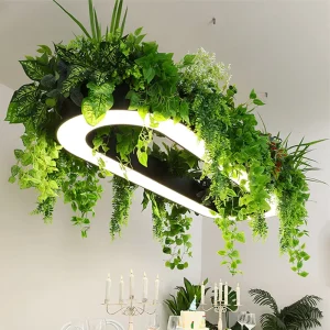 Circle Ring LED Pendant Light Flowers Green Plants Chandelier Living Room Bedroom Office Lobby Supermarket Middle Home 3000K