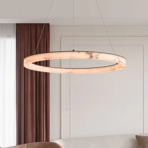 Circular Marble Pendant Lamp Modern Nordic Brass Ceiling Fixture Alabaster Chandelier Light for Living Room Height Adjustable