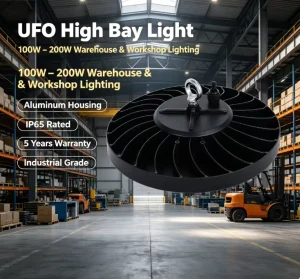 Circular UFO High Bay Light for Warehouse & Workshop 100w 200w Aluminum Body IP65 Rating 5 Year Warranty